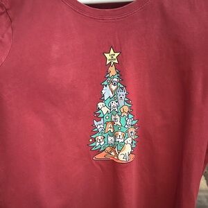 Life Is Good Red Long Sleeve Tee with Dog Tree Graphic